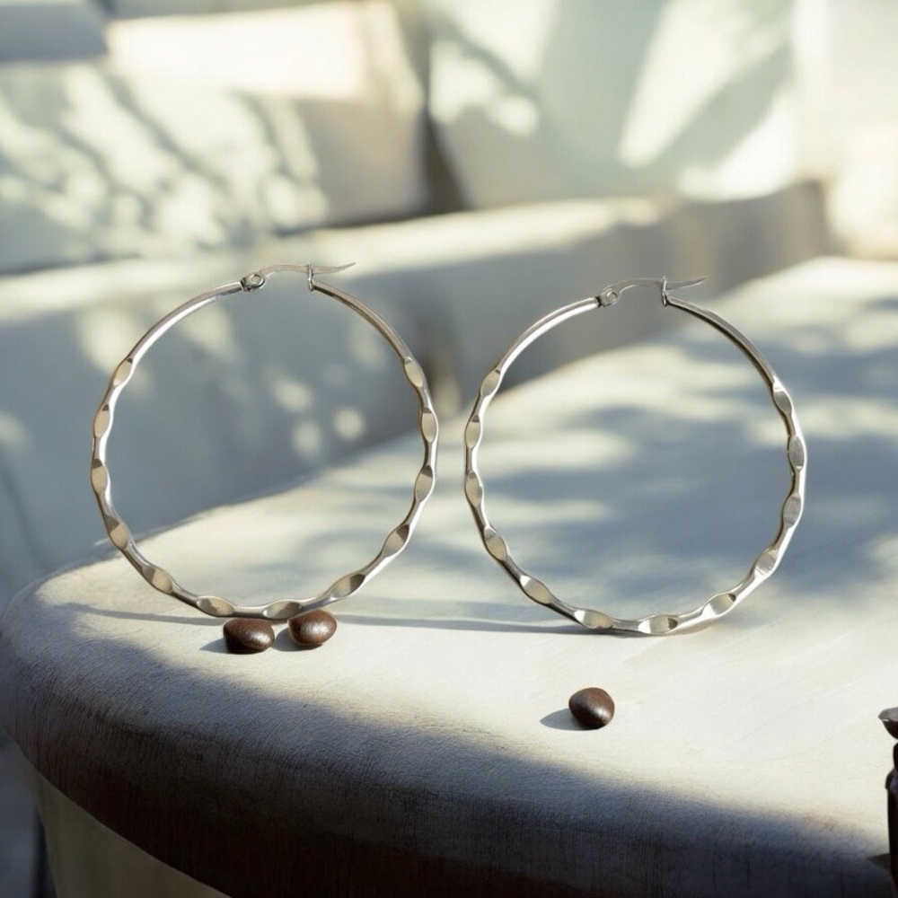 🆕 Textured Hoop Earrings Stainless Steel